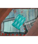 turquoise woven cotton unstitched top with dupatta