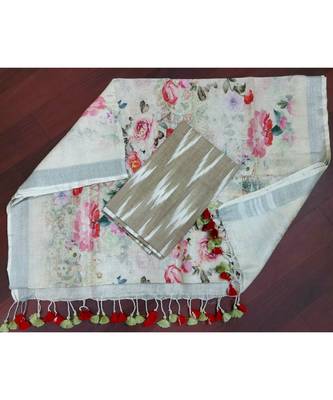 grey woven cotton unstitched top with dupatta 1