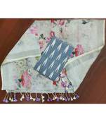 grey woven cotton unstitched top with dupatta