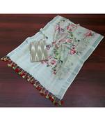 brown woven cotton unstitched top with dupatta