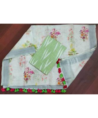 green woven cotton unstitched top with dupatta 1