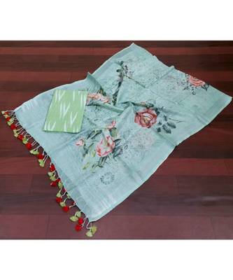 green woven cotton unstitched top with dupatta 1