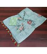 green woven cotton unstitched top with dupatta
