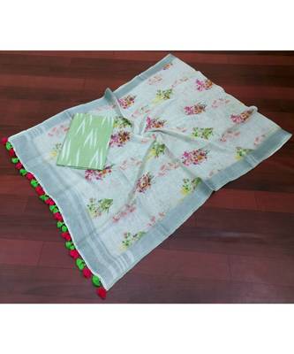 green woven cotton unstitched top with dupatta 1