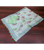 green woven cotton unstitched top with dupatta