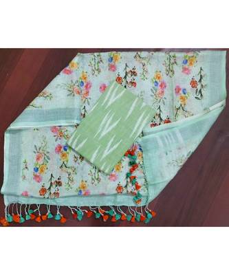 green woven cotton unstitched top with dupatta 1