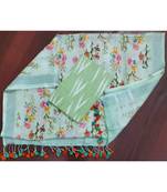 green woven cotton unstitched top with dupatta