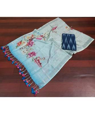 blue woven cotton unstitched top with dupatta 1