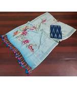 blue woven cotton unstitched top with dupatta