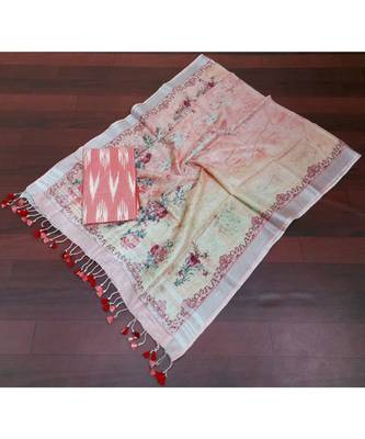 pink woven cotton unstitched top with dupatta 1