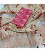 pink woven cotton unstitched top with dupatta