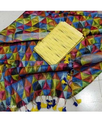 yellow woven cotton unstitched top with dupatta 1