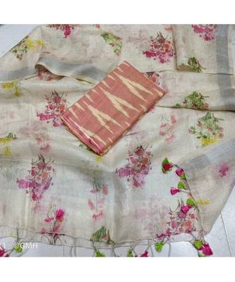 brown woven cotton unstitched top with dupatta 1