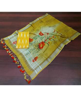 yellow woven cotton unstitched top with dupatta 1