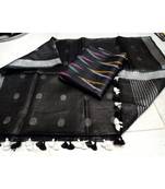 black woven cotton unstitched top with dupatta