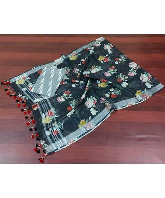 grey woven cotton unstitched top with dupatta 1