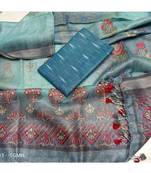 grey woven cotton unstitched top with dupatta