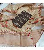 brown woven cotton unstitched top with dupatta