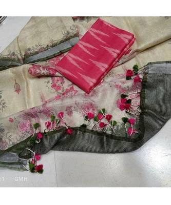 pink woven cotton unstitched top with dupatta 1