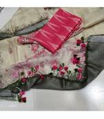 pink woven cotton unstitched top with dupatta