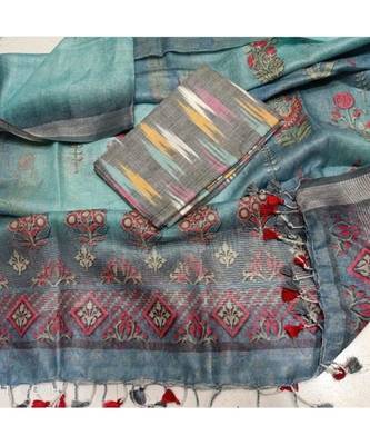 Multicolor woven cotton unstitched top with dupatta 1