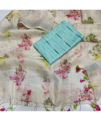 green woven cotton unstitched top with dupatta 1