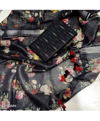 black woven cotton unstitched top with dupatta 1