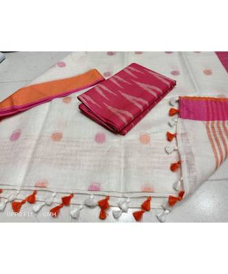 pink woven cotton unstitched top with dupatta 1