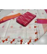 pink woven cotton unstitched top with dupatta