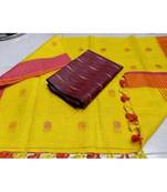 brown woven cotton unstitched top with dupatta