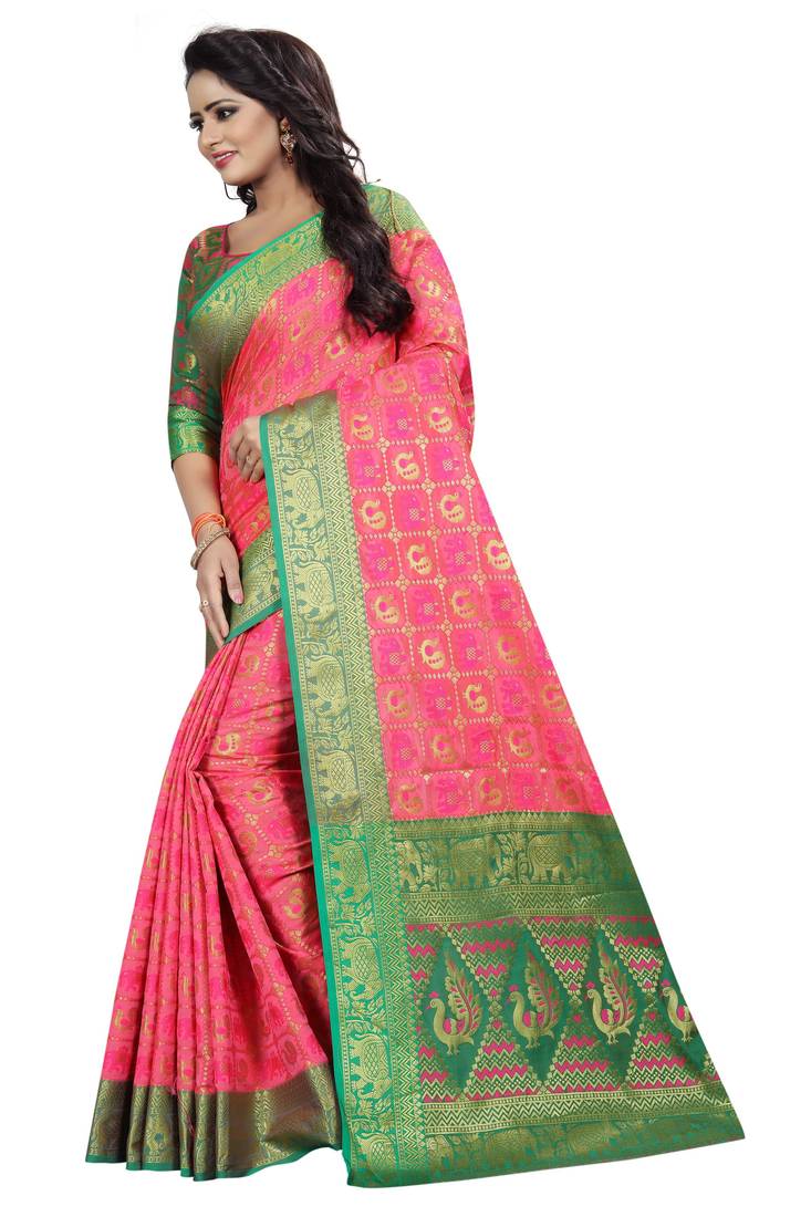 hot pink banarasi saree
