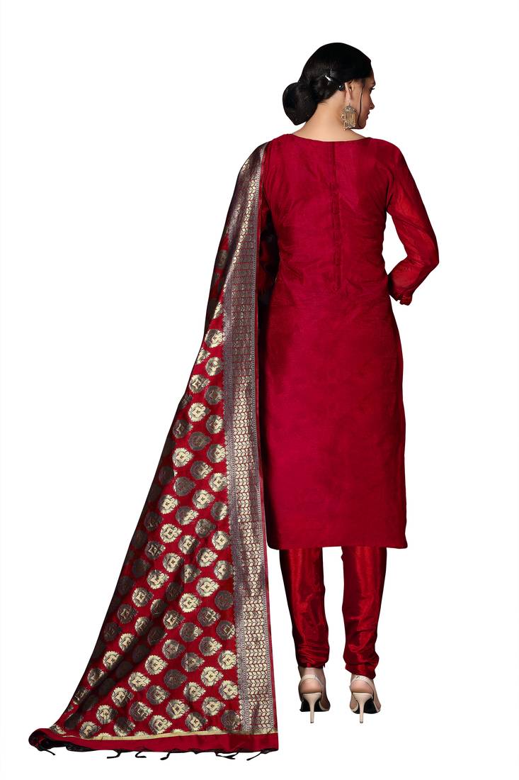 Banarasi Jacquard Maroon Salwar Kameez Suit Chudidar Bottom
