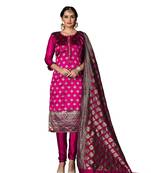 Kimisha Women's Pink Banarasi Heavy Silk Banarasi Semi-stitched Salwar Suit Material