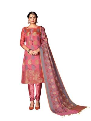 Kimisha Women's Light-Pink Banarasi Heavy Silk Banarasi Semi-stitched Salwar Suit Material 1