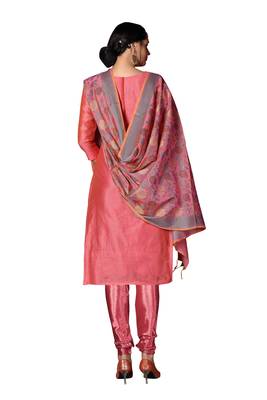 Kimisha Women's Light-Pink Banarasi Heavy Silk Banarasi Semi-stitched Salwar Suit Material 2