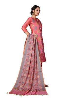 Kimisha Women's Light-Pink Banarasi Heavy Silk Banarasi Semi-stitched Salwar Suit Material 3
