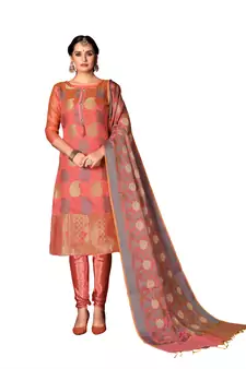 Kimisha Women's Peach Banarasi Heavy Silk Banarasi Semi-stitched Salwar Suit Material