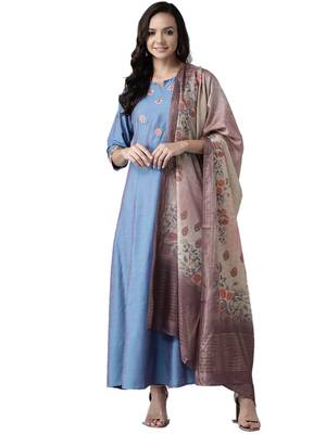 Blue printed art silk ethnic-kurtis 1