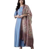 Blue printed art silk ethnic-kurtis