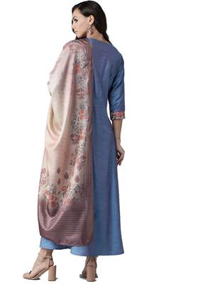Blue printed art silk ethnic-kurtis 2