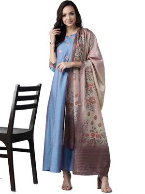 Blue printed art silk ethnic-kurtis 3