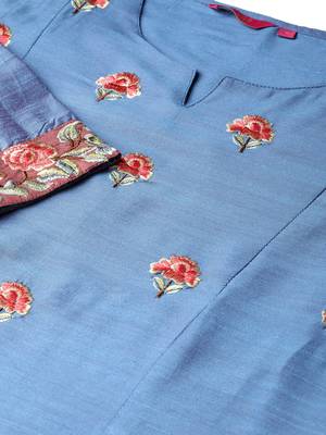 Blue printed art silk ethnic-kurtis 5