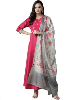 Pink printed art silk ethnic-kurtis 1