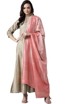 Beige printed art silk ethnic-kurtis 1