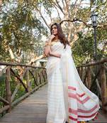 White printed linen saree with blouse
