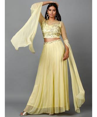 Women's Katdana Sequins Embroidered Wedding Lehenga in Lemon 1