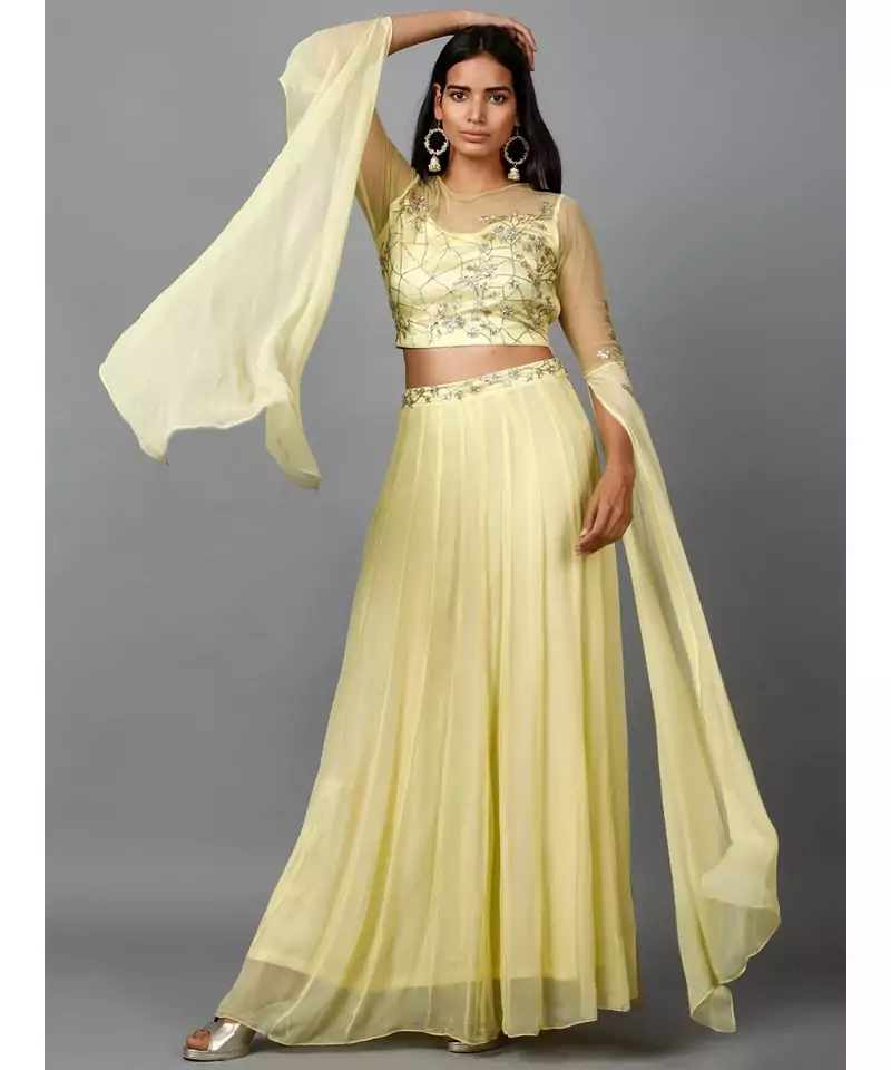 Women's Katdana Sequins Embroidered Wedding Lehenga in Lemon