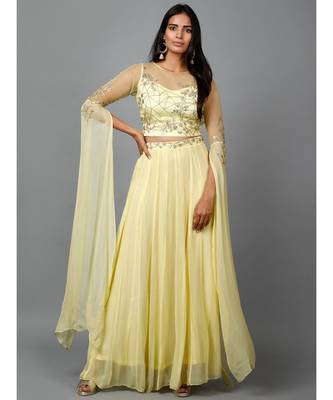 Women's Katdana Sequins Embroidered Wedding Lehenga in Lemon 2