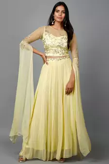 Women's Katdana Sequins Embroidered Wedding Lehenga in Lemon
