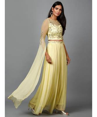 Women's Katdana Sequins Embroidered Wedding Lehenga in Lemon 3